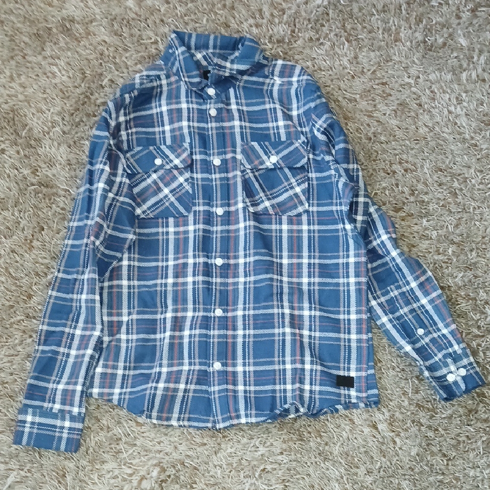 RVCA Blue Plaid Casual Button Down Shirt
